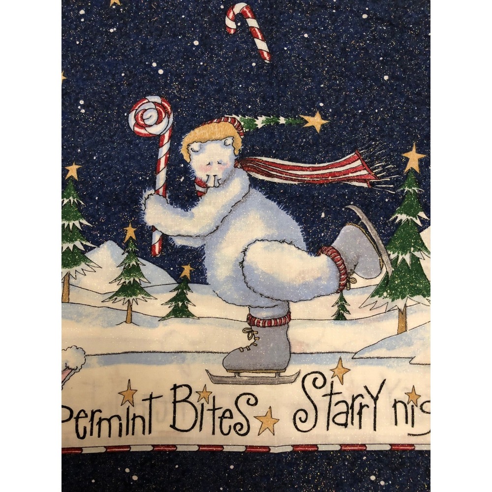 VTG Daisy Kindgom "Starry Nights Peppermint Bites" Christmas Fabric Blue Glitter